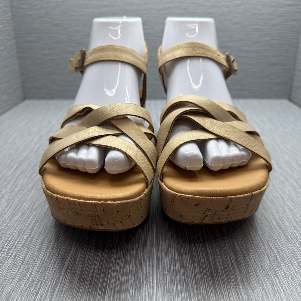Kork-Ease Korks Wedge‎ Sandals Women's 8 Beige Cork Platform Ankle Strap Leather